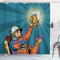 ABAKUHAUS Astronaut Duschvorhang, Astronaut hält Bier, Stoffliches Gewebe Badezimmerdekorationsset mit Haken, 175 x 200 cm, Teal Orange