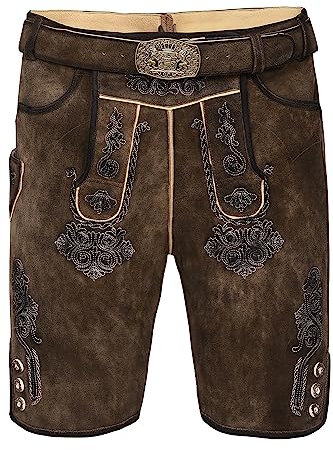 Edelnice Trachtenmode Bayerische Traditionelle Kurze Lederhose Fabian mit passendem Trachtengürtel aus Ziegenleder Gr. 46-64 (46)