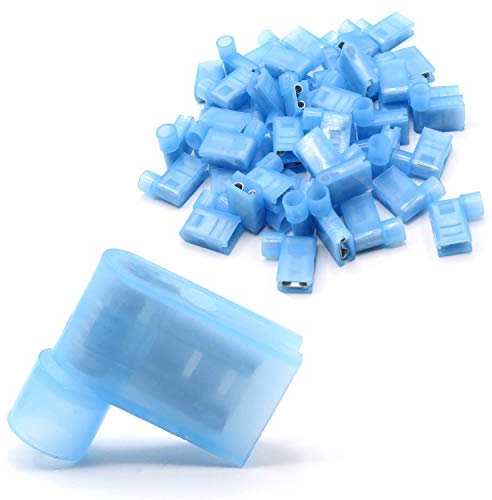 100 Stück Flachsteckhülsen weiblich 90 Grad blau 1,5-2,5 mm² Steckbreite 6,3mm Vollisolierte Steckverbinder Kabelsteckschuhe Kabelschuhe Verbinder aus Messing verzinnt