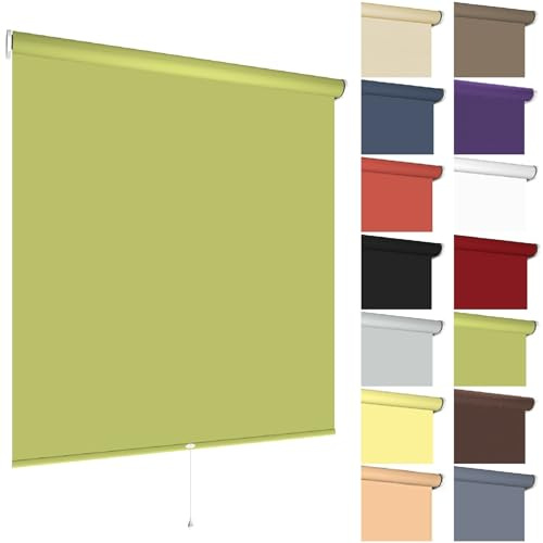 Springrollo Mittelzugrollo Schnapprollo viele Größen und Farben Montage Träger Metall Rollo Vorhang Blickdicht lichtdurchlässig Fenster Sonnenschutz Sichtschutz Blendschutz (130 x 180 cm, Blattgrün)
