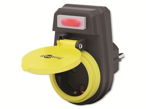 Goobay 41266 Schutzkontaktsteckdose, IP 44 spritzwassergeschützt, 1-Fach Schutzkontakt-Steckdosenadapter mit Schutzkappe und beleuchteten Schalter für den Außenbereich geeignet