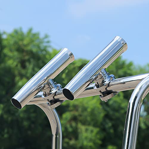 Marinebaby (2X) 316 Stainless Tournament Style Boat Fishing Holder Clamp on Fishing Rod Holder for Boat 1-1/4 to 2 Rail Gimbal Pin at Bottom