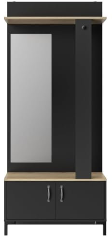 Calicosy Mueble Recibidor Negro 2 Puertas Y Un Espejo - Fabricación Francesa