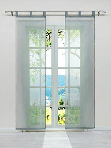 ESLIR Schiebegardinen Voile Flächenvorhänge Set 2er Gardinen mit Schlaufen Schiebevorhang Transparent Vorhang Uni Grau BxH 57x245cm 2 Stück