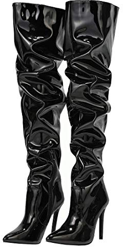 Etebella Damen Lack Overknee Stiefel Sexy Stiletto High Heels Spitze Oberschenkel Stiefel Thigh High Slouch Boots Party Schuhe