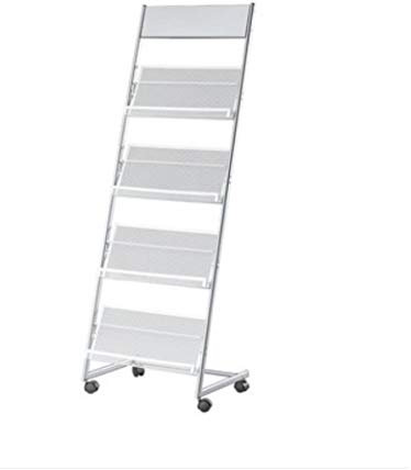 Zeitschriftenständer Zeitschriftenhalter mit Rollen, Literaturständer mit 4 Taschen, bodenstehend, Zeitschriften-Prospekthalter Rack, Silber