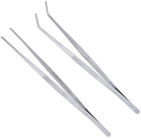 Pinzette Curva Piante Acquario Dritte Acciaio Inossidabile Curve Acquatiche Pinzette Strumenti Terrari Aquascaping Lungo Pinzette Alimentari per Acquario, Giardinaggio, Bonsai, Alimentazione (2 Pezzi)