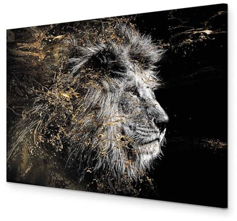 murando - Wandbilder XXL Löwe 90x60 cm 1 tlg Bilder Leinwandbild Leinwand Wand Deko Bilder Wohnzimmer Bild Schlafzimmer Leinwandbilder Wandbild Groß - Tier Kopf Schwarz Grau Abstrakt g-C-0351-b-a