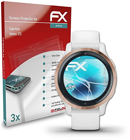 atFoliX Schutzfolie kompatibel mit Garmin Venu 2S Folie, ultraklare und flexible FX Displayschutzfolie (3X)