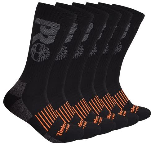 Timberland PRO Herren 6er-Pack Crew-Socken, Schwarz, Large