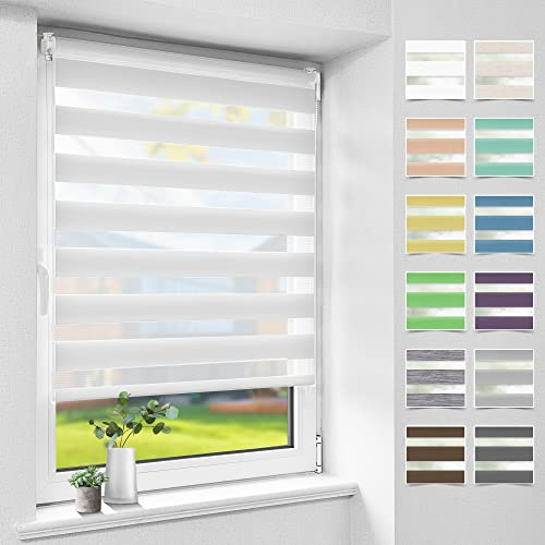 Bondfree Store Enrouleur Jour Nuit sans Perçage, Translucide, Facile à Installer avec ou sans Perçage, pour Fenêtre ou Porte, Protection Vie privée,Blanc,90l x 100L cm