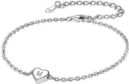 Suplight 925 Silber Armband für Damen mit Buchstabe M Love Bracelet Verstellbare Kettenlänge 16-21cm Initialen Armkette für Freundin Liebe Mädchen Teenager
