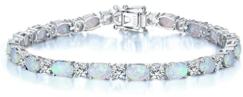 GEMLANTO Armband Damen 925 Sterling Silber Opal Tennisarmband Frauen Oktober Geburtsstein Schmuck Geschenk für Valentinstag Verlobung Geburtstags Muttertags Weihnachten