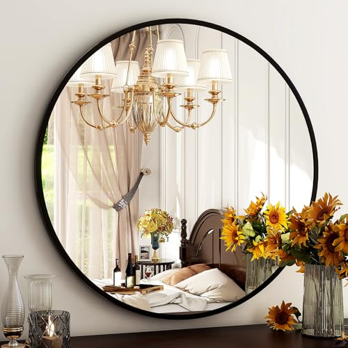 HARRITPURE Runder Spiegel, 19,6 cm, schwarz, Wandmontage, Kreisspiegel mit Rahmen aus gebürsteter Aluminiumlegierung, Moderne Dekoration für Badezimmer, Wohnzimmer, Schminktisch, Schlafzimmer,