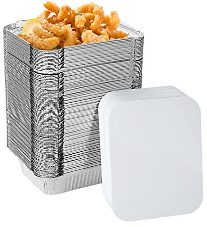 GOYADA Plateaux en aluminium avec couvercles, 160 x 130 x 50 mm, récipients alimentaires à emporter avec couvercles, plats à rôtir en étain pour four, pâtisserie, friteuse à air, stockage et