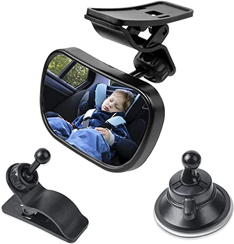 SSyang Miroir de Voiture,Miroir de Bébé de Voiture,88×55mm,Miroir de Voiture de Sécurité,Rotation à 360° Réglable,pour Bébé,pour Bébés,Enfants,Enfants,Passagers Arrière(le Noir)