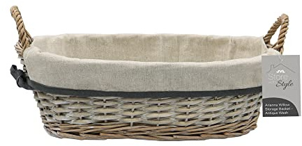 JVL Arianna Oval Willow Storage Baskets, Grey Wash