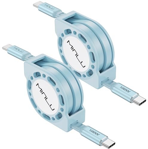 Minlu 100W USB C Cable, PD3.0 5A Retractable Fast Charging Cable, USB C to USB C Cable for iP16 15 MacBook Pro iPad Air Samsung S23 S22 S21 Ultra Pixel 7 6 Switch PS5, 2Pack 4Ft