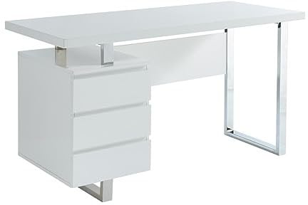 Vente-unique - Bureau avec 3 tiroirs - MDF - Blanc laqué - Mylan II - avec Rangement