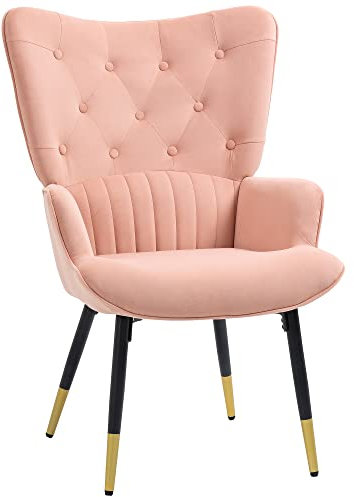 HOMCOM Sessel Einzelsessel Schlafsessel gepolstert in Samt mit hoher Rückenlehne Armlehnen und Stahlbeine Modern Style 68x72x103 cm Rosa