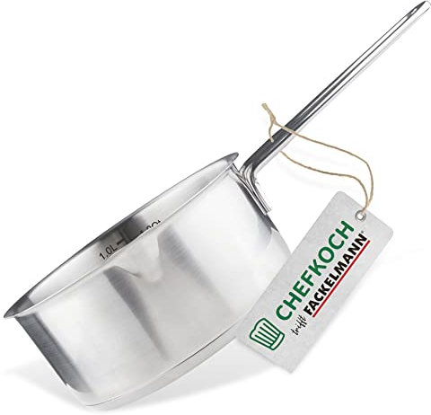 FACKELMANN Chefkoch Soßen-Topf Ø16 cm München aus Edelstahl – Hochwertiger Kochtopf Ausschüttfunktion – Für alle Herdarten geeignet (auch Induktion) – Topf ca. 1,5 Liter