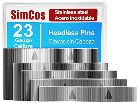 SimCos 23 Gauge Stainless Steel Pin Nails Headless Pinner Nails (3/8,9/16,3/4,1,1-3/8) assorted 5 sizes for Molding Cabinetry Building Assembly (5000)