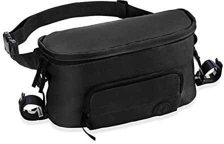 hauck Pushchair Hip Bag, Black - Große 2in1 Bauchtasche & Kinderwagen Organizer mit Reißverschlusstasche & Verstellbarem Gurt, 17 x 11 x 32 cm, Einfache Befestigung am Buggy, für Damen & Herren