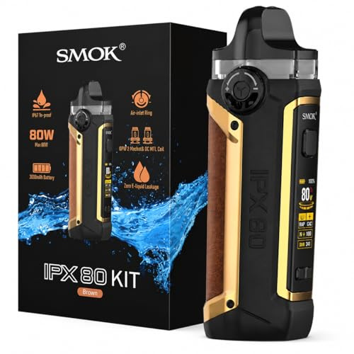 SMOK IPX80 Pod Mod Kit 80W Vape [Brown] | Rechargeable 3000mAh Built-in Battery, IP67 Waterproof Dustproof Shockproof, Dual Airflow, RPM 2 Coils, No Nicotine No Liquid