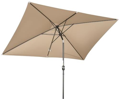 Outsunny 3x2m Garden Parasol Umbrella Aluminium Pole Tilt Crank Khaki