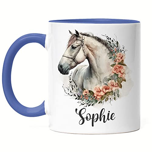 Kiddle-Design Tasse Bleu Chevaux Personnalisée Fille Tasse Enfant Enfant Fille Cheval Poney Cadeau Tasse avec nom Motif Cheval