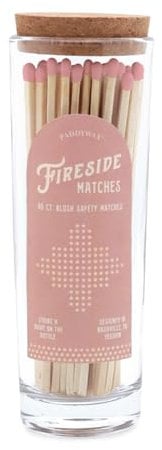 Paddywax Glass Jar Holder with Striker Fireplace Fireside Safety Matches, Blush Tip, 85-Count