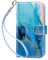 ULAK for iPhone 12/12 Pro Case Wallet Flip Case with Card Holder PU Leather+TPU Cover Hand Strap Stand Shockproof Protective Case Compatible with iPhone 12/iPhone 12 Pro 6.1 inch - Blue Marble