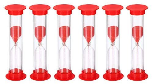 PATIKIL 1 Minute Sanduhr 6Stk Klein Sanduhr mit Plastik Cover Abwärtszählende Sanduhr für Spiele Küche Party Geschenke DIY Dekoration Rot
