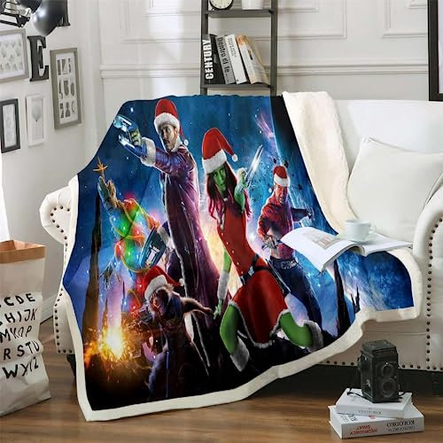 DOTERO The Galaxy Decke,3D-Druck Rocket Raccoon Gamora Kuscheldecke Kinder Babydecke,Fleecedecke 150x200cm Sherpa Sofaüberwurf Decke Sofadecke (2,150x200cm)