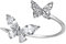 925er Sterlingsilber, doppelter Schmetterling, verstellbar, für Damen und Mädchen, Schmuck, Geschenk, Schmetterlingsringe für Wome, Silber, verstellbar, Sterling Silber