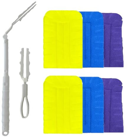 JEBBLAS Fleece Duster Refills Including 1 Long Handle, 1 Short Handle and 6 Refills, Washable Duster Reusable Dusters for Cleaning Ceiling Fan Hardwoods, Dry Duster
