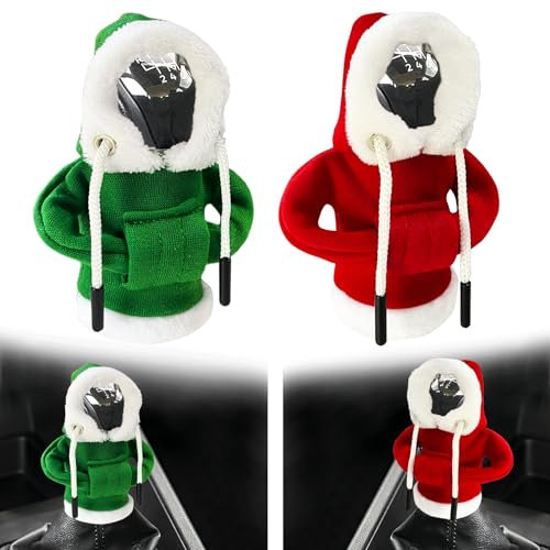 Jiuwtence 2 Stück Auto Schaltknauf Abdeckung, Schaltknauf Hoodie, Schaltknauf Mini Hoodie, Gangschaltung Hoodie-Abdeckung, Schaltknauf Hoodie für Schaltknauf Schaltknüppel(Rot+Grün)