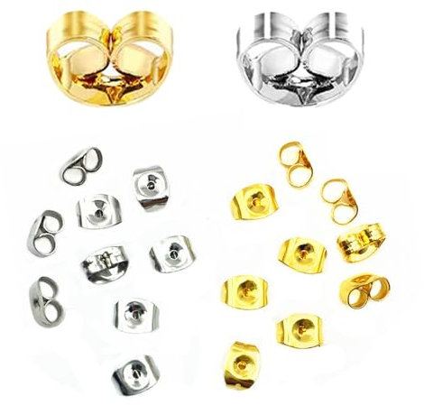 SYEYCW 100 Piezas Tuercas Pendientes, Pendientes de Acero Inoxidable Pendientes Plana Pad, Cierres Tapón de Seguridad Tope Posterior Mariposa Universal, para Accesorios de Fabricación de Pendiente