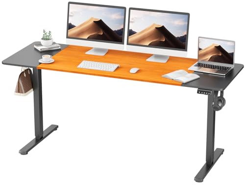 ERGOMAKER Elektrischer Höhenverstellbarer Schreibtisch 170x60cm (66.9x23.6), Höhenverstellbarer Tisch mit Spleißplatte (Schwarzes Gestell + Schwarze, Kirsche Tischplatte)