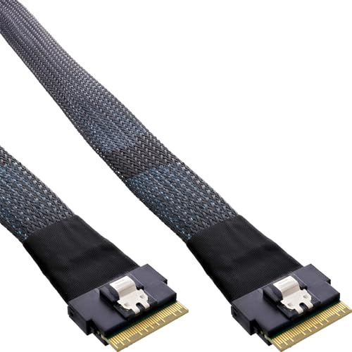 InLine Slim SAS Kabel SFF-8654 8i zu SFF-8654 8i, SAS 4.0 Datenkabel bis 48 Gb/s, internes Server Storage Kabel für RAID Controller, HBA und SAS Festplatten, 1 m, 27647C