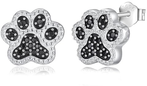 INFUSEU Pfoten Ohrringe, 925 Sterling Silber Schwarzer Zirkon Niedlicher Hundepfoten Ohrstecker Hübscher Haustier Tier Winziger Knorpel Labrador Ohrring Geschenke für Mädchen Frauen