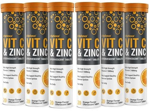 Vitamin C 1000mg & Zinc 15mg Orange Flavour Effervescent Tablets - High Strength Tablets for a Healthy Immune System (6 Tubes)