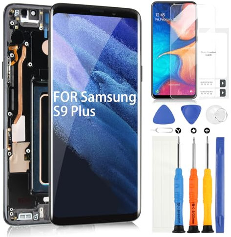 LCD für Samsung Galaxy S9 Plus LCD Display für Samsung Galaxy S9+ G965 SM-G965U LCD Bildschirm Touchscreen Digitazer Assembly Ersatz mit Reparatur Kit (Schwarz mit Rahmen)