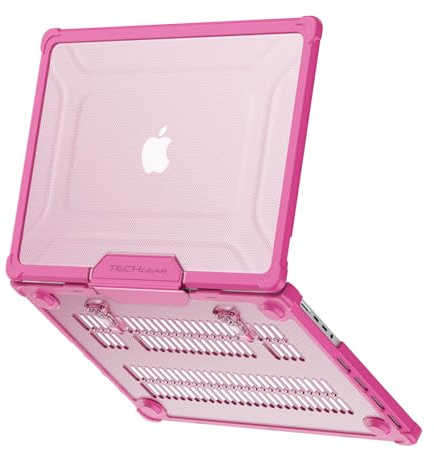 TECHGEAR Hülle Kompatibel MacBook Pro 16 Zoll 2024-2021 Schützende Snap-On Robuste Hartschalenhülle mit Ständer für M4 / M3 / M2 / M1 / Pro/Max Chips Touch ID Klare stoßfeste Hülle, Rosa