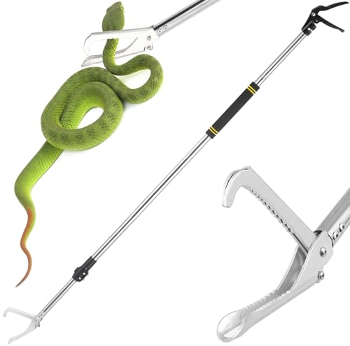 Greeily Schlangenzange, 175 cm, Schlangengreifer für Klapperschlange und Reptilienzange, Schlangenhaken, robust und aus Edelstahl, Rohrschwammgriff mit breiter Backe, Schwarz