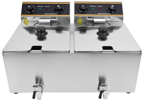 MOOTACO Electric Deep Fryer,12L Countertop Fryer with Drain Tap,2500Wx2 Stainless Steel Fryer,Double Tanks with Lids&Basket for Home Restaurant Kitchen
