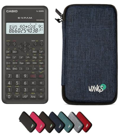 Casio fx-82MS 2nd Edition inkl. WYNGS Schutztasche Blau - Wissenschaftlicher Taschenrechner - Basic Set