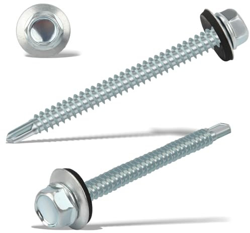 130 Viti Autofilettanti Da 4,8 x 55 mm Con Guarnizione, Viti Da Tetto Con Rondella Di Tenuta (Argento)