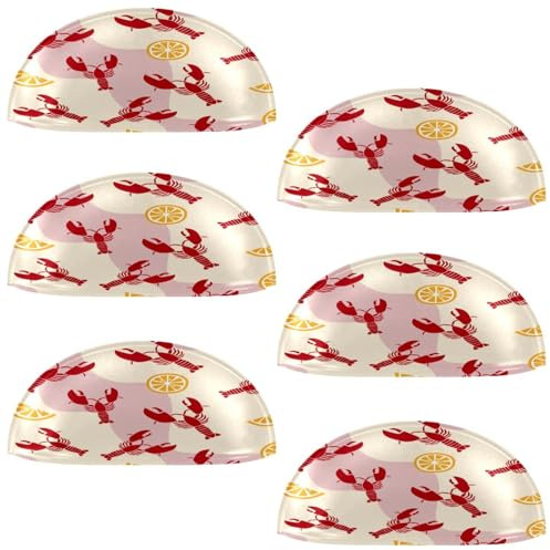 VAPOKF 6 Pcs Shell Cup Handles, Semi Circle Drawer Knobs Pulls Handles Used for Bedroom Dresser Cabinet Cupboard Kitchen Door, Lobster with Lemon on Pink and Pastel Yellow