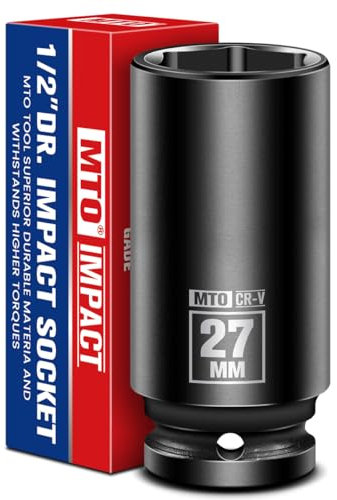 MTO Douille à choc profonde de 27 mm, douille métrique à 6 points pour l'entretien automobile, acier CR-V conforme aux normes ANSI